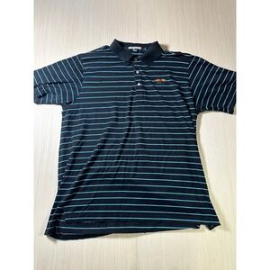 Peter Millar Polo‎ Shirt Mens XL Black Blue Striped Baltusrol Logo Golf Pullover
